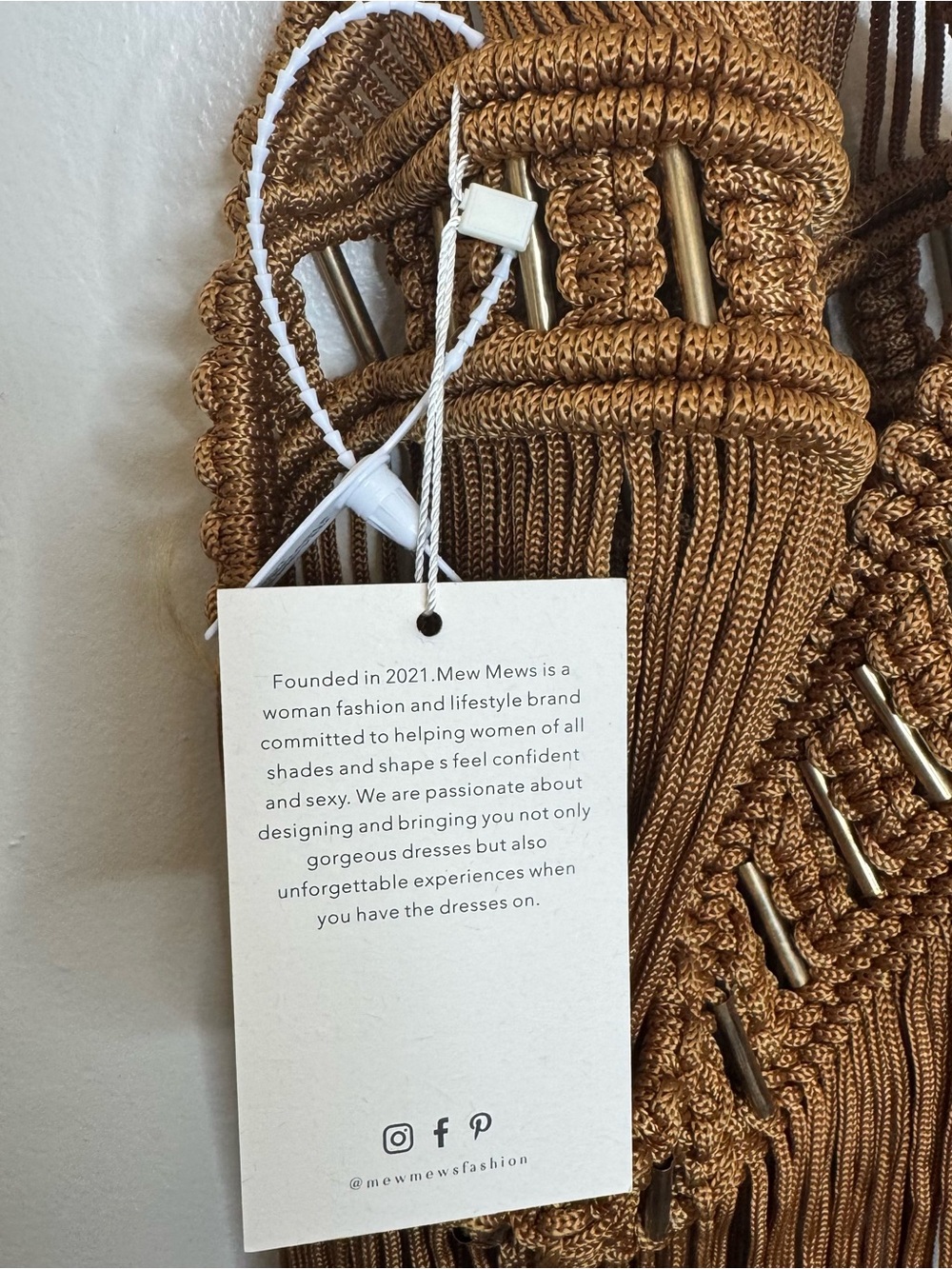 NWT Myxandria Halterneck Fringe Knitted Coverup Dress Large Brown Tan - Picture 10 of 10